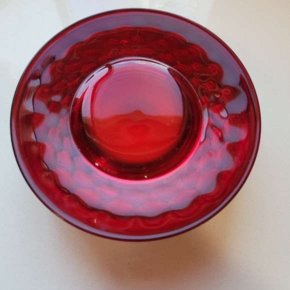 SOLD Ruby Red Plates Georgian Thumbprint Luncheon Dessert Salad 8" Set 4 - Picture 11 of 11